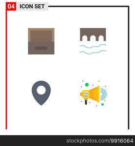 Modern Set of 4 Flat Icons and symbols such as archive, map, bridge, monument, advertise Editable Vector Design Elements