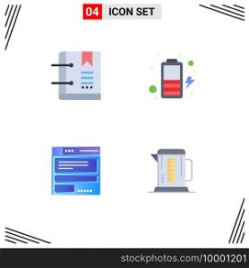 Modern Set of 4 Flat Icons and symbols such as book, browser, marker, charge, code Editable Vector Design Elements
