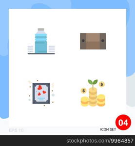 Modern Set of 4 Flat Icons and symbols such as bottle, card, cold, desk, love Editable Vector Design Elements