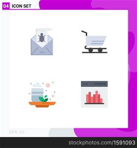 Modern Set of 4 Flat Icons and symbols such as bug, order, email, threat, cup Editable Vector Design Elements