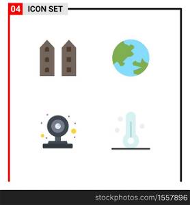 Modern Set of 4 Flat Icons and symbols such as buildings, web, shops, education, video camera Editable Vector Design Elements
