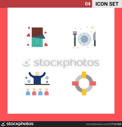 Modern Set of 4 Flat Icons and symbols such as chocolate, lecture, sweet, restaurant, presentation Editable Vector Design Elements