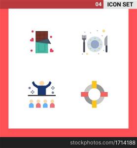 Modern Set of 4 Flat Icons and symbols such as chocolate, lecture, sweet, restaurant, presentation Editable Vector Design Elements