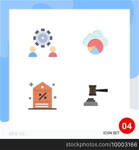 Modern Set of 4 Flat Icons and symbols such as configure, discount, setting, cloud, promotion Editable Vector Design Elements