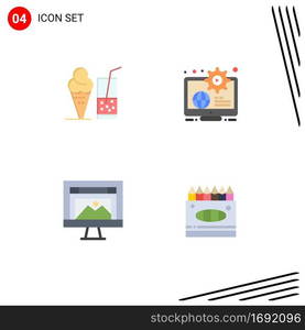 Modern Set of 4 Flat Icons and symbols such as drink, app, juice, content, design Editable Vector Design Elements