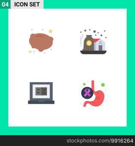 Modern Set of 4 Flat Icons and symbols such as food, laptop, asset, care, cancer Editable Vector Design Elements