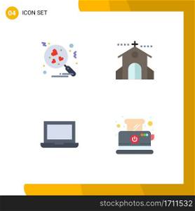 Modern Set of 4 Flat Icons and symbols such as heart, laptop, celebration, holiday, bread Editable Vector Design Elements