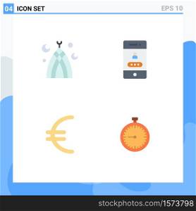 Modern Set of 4 Flat Icons and symbols such as islamic, euro, muslim, password, stopwatch Editable Vector Design Elements