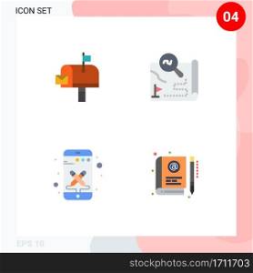 Modern Set of 4 Flat Icons and symbols such as mail, design, postoffice, travel, smart phone Editable Vector Design Elements