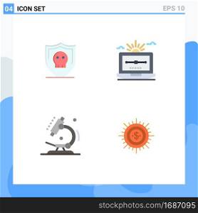 Modern Set of 4 Flat Icons and symbols such as shield, biology, plain, vector, microscope Editable Vector Design Elements