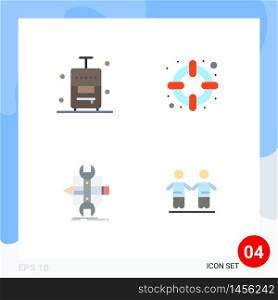 Modern Set of 4 Flat Icons Pictograph of bag, develop, vacation, support, tools Editable Vector Design Elements