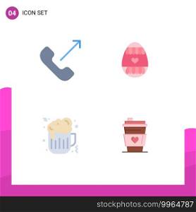 Modern Set of 4 Flat Icons Pictograph of call, fast food, phone, holiday, glass Editable Vector Design Elements