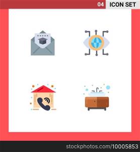 Modern Set of 4 Flat Icons Pictograph of cap, contact, mail, technology, real Editable Vector Design Elements