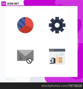Modern Set of 4 Flat Icons Pictograph of diagram, message, cog, science, spam Editable Vector Design Elements