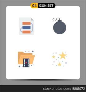 Modern Set of 4 Flat Icons Pictograph of document, file, strategy, explosive, format Editable Vector Design Elements