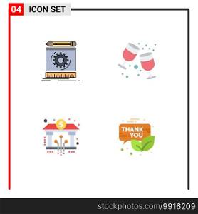 Modern Set of 4 Flat Icons Pictograph of draft, bank, prototype, drink, blockchain Editable Vector Design Elements