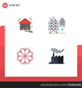 Modern Set of 4 Flat Icons Pictograph of eco, nature, home, power, weather Editable Vector Design Elements