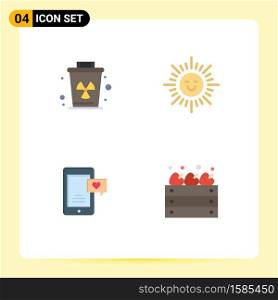 Modern Set of 4 Flat Icons Pictograph of environment, chat bubble, trash, sun, agriculture Editable Vector Design Elements