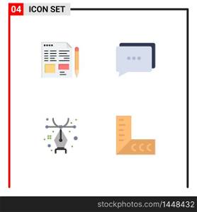 Modern Set of 4 Flat Icons Pictograph of file, pen, education, message, ruler Editable Vector Design Elements