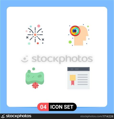 Modern Set of 4 Flat Icons Pictograph of fire work, soap, holiday, brain, browser Editable Vector Design Elements