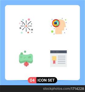 Modern Set of 4 Flat Icons Pictograph of fire work, soap, holiday, brain, browser Editable Vector Design Elements