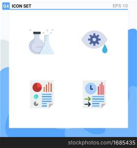 Modern Set of 4 Flat Icons Pictograph of flask, document, test, laser, report Editable Vector Design Elements