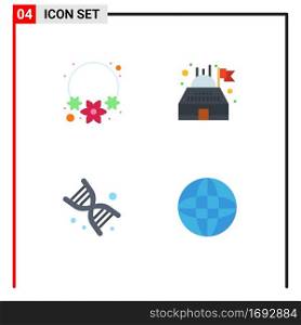Modern Set of 4 Flat Icons Pictograph of flower, technology, building, bio, web Editable Vector Design Elements
