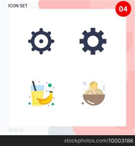 Modern Set of 4 Flat Icons Pictograph of gear, juice, settings, drink, fast food Editable Vector Design Elements