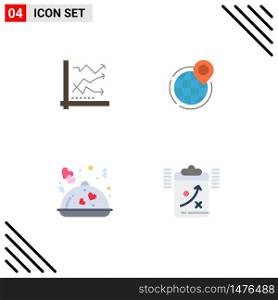 Modern Set of 4 Flat Icons Pictograph of graph, office, analytics, globe, world Editable Vector Design Elements