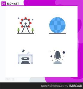 Modern Set of 4 Flat Icons Pictograph of holiday, sound, sign, office, mic Editable Vector Design Elements
