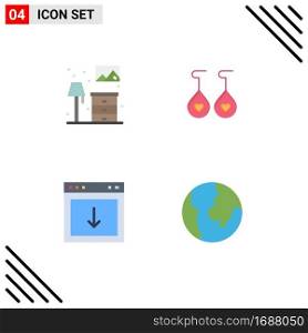 Modern Set of 4 Flat Icons Pictograph of home, down, lump, heart, south Editable Vector Design Elements