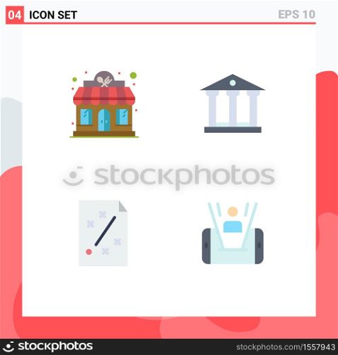 Modern Set of 4 Flat Icons Pictograph of hotel, ideas, store, savings, project Editable Vector Design Elements