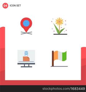 Modern Set of 4 Flat Icons Pictograph of location, computer, pin, plant, desktop Editable Vector Design Elements