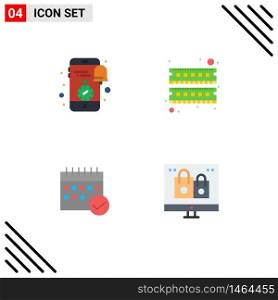 Modern Set of 4 Flat Icons Pictograph of mobile, schedule, clock, device, business Editable Vector Design Elements