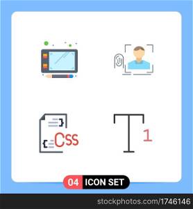 Modern Set of 4 Flat Icons Pictograph of pen, css, finger, scan, development Editable Vector Design Elements