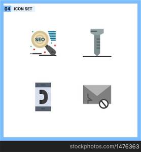 Modern Set of 4 Flat Icons Pictograph of search engine, outgoing, nail, communication, mail Editable Vector Design Elements