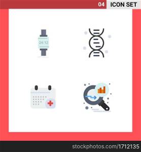 Modern Set of 4 Flat Icons Pictograph of smart watch, calender, apple, research, day Editable Vector Design Elements