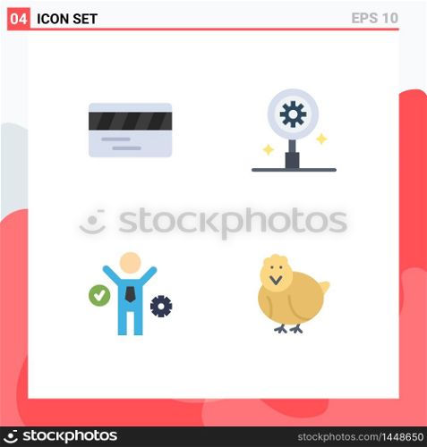Modern Set of 4 Flat Icons Pictograph of ticket, process, search, setting, easter Editable Vector Design Elements
