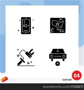 Modern Set of 4 Solid Glyphs and symbols such as back to school, painting, mute, map, tool Editable Vector Design Elements