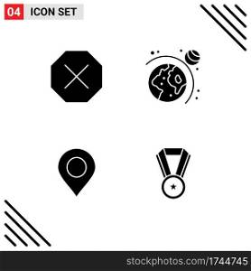 Modern Set of 4 Solid Glyphs and symbols such as ban, achievement, astronomy, location, medal Editable Vector Design Elements