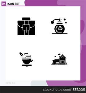 Modern Set of 4 Solid Glyphs and symbols such as briefcase, coffee, perfume, tea, house Editable Vector Design Elements