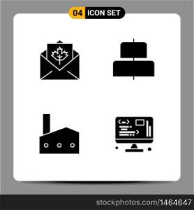 Modern Set of 4 Solid Glyphs and symbols such as card, factory chimney, mail, center, industry Editable Vector Design Elements