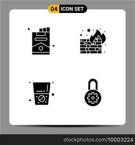 Modern Set of 4 Solid Glyphs and symbols such as cigar, water, party, security, control Editable Vector Design Elements