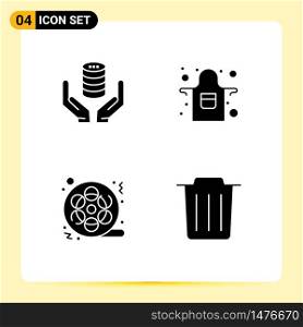 Modern Set of 4 Solid Glyphs and symbols such as database, movie, secure, cook, video Editable Vector Design Elements