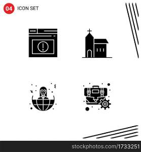 Modern Set of 4 Solid Glyphs and symbols such as page, business, website, church, women Editable Vector Design Elements