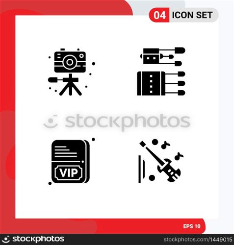 Modern Set of 4 Solid Glyphs and symbols such as video, card, hobby, medicine, vip Editable Vector Design Elements
