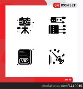 Modern Set of 4 Solid Glyphs and symbols such as video, card, hobby, medicine, vip Editable Vector Design Elements