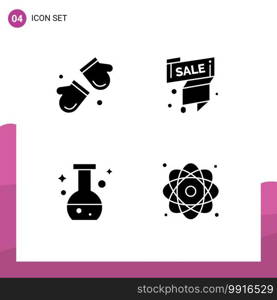 Modern Set of 4 Solid Glyphs Pictograph of alpine, offer, gloves, sale, flask Editable Vector Design Elements