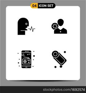 Modern Set of 4 Solid Glyphs Pictograph of audio, personal, speech, efficiency, user Editable Vector Design Elements