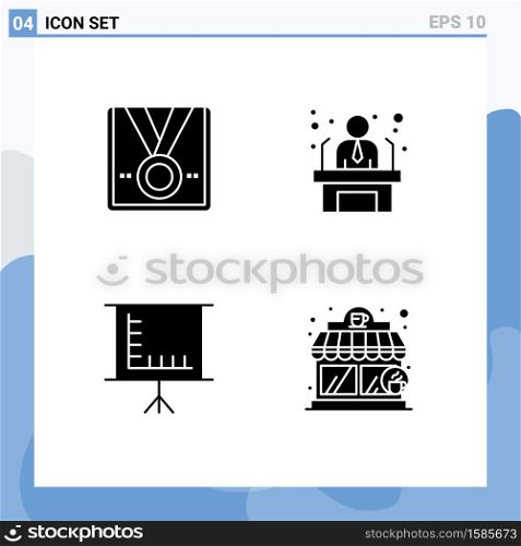 Modern Set of 4 Solid Glyphs Pictograph of award, blackboard, winner, employee, education Editable Vector Design Elements